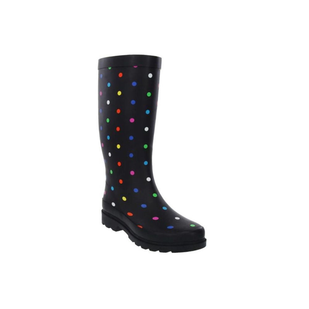 SUGAR Womens Black Rainbow Raffle Round Toe Block Heel Slip On Rain Boots 8 M